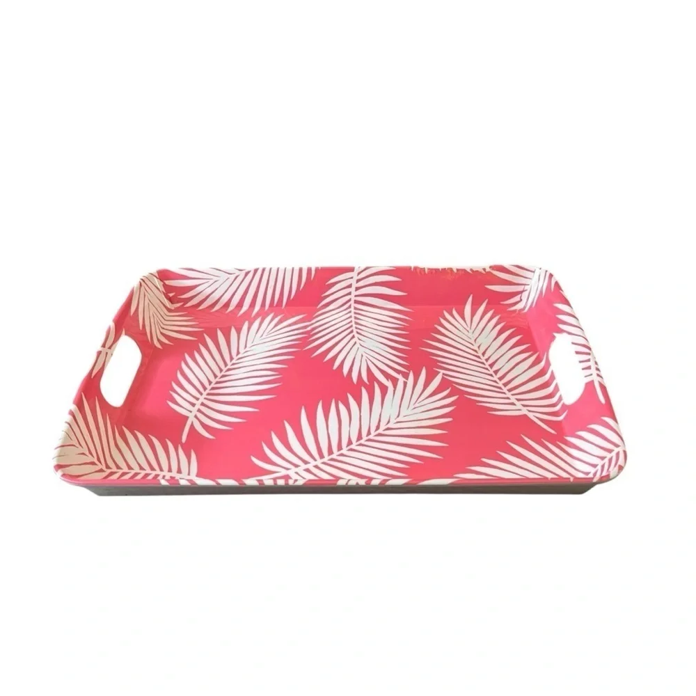 Palm Tree Green Pink & White Botanical Acrylic Handles Serving Tray